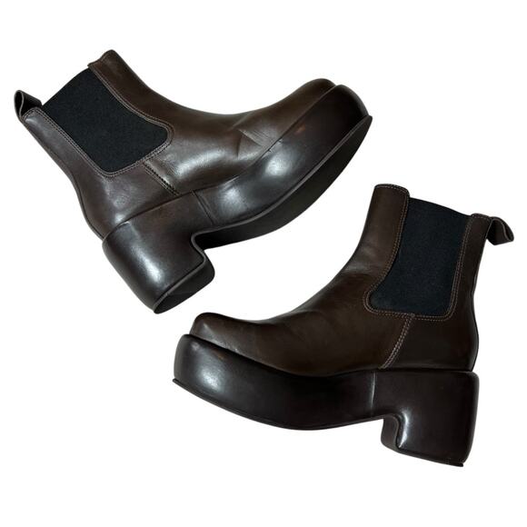 EVERLANE The Puffa Chelsea Boot Brown Leather Pull On High Heel Platform 8.5 - Picture 8 of 10